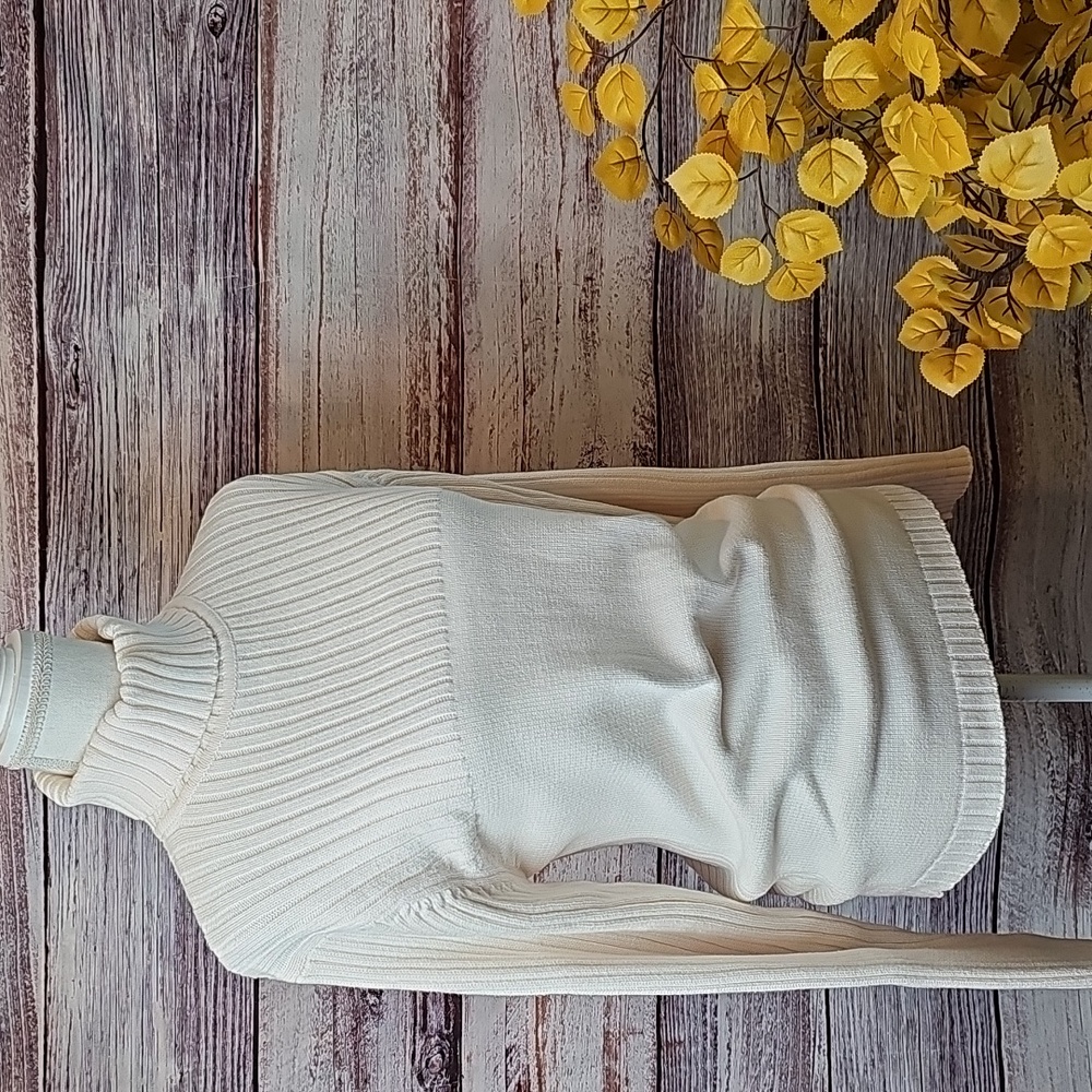 BRANDINI CREAM RIBBED LONG SLEEVE PULLOVER TURTLENECK SWEATER